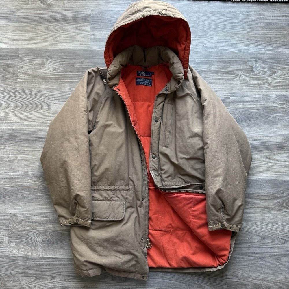VTG Polo Ralph Lauren Down Mountain Expedition Parka Brown Jacket Small RARE Ski